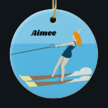 Waterski,  keramisch ornament<br><div class="desc">waterskiend ontwerp met aanpasbare tekst.</div>