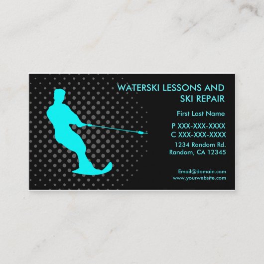 Waterski lessen ski reparatie aangepaste visitekaa visitekaartje (Voorkant)