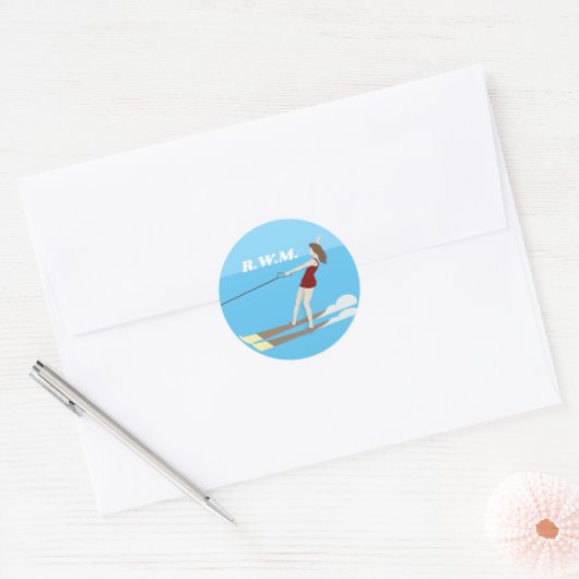Waterski,  ronde sticker (Envelop)