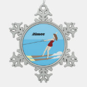 Waterski,  tin sneeuwvlok ornament (Voorkant)