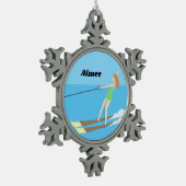 Waterski,  tin sneeuwvlok ornament (Links)