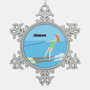 Waterski,  tin sneeuwvlok ornament