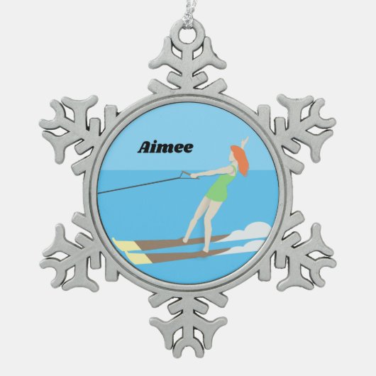 Waterski,  tin sneeuwvlok ornament (Voorkant)