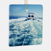 Waterskiën achter speedboot keramisch ornament (Rechts)