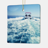 Waterskiën achter speedboot keramisch ornament (Links)