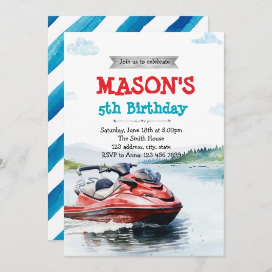 Waterskiën Jet Ski party uitnodiging (Voorkant / Achterkant)
