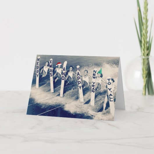 Waterskiiers brengen feestvreugde mee! feestdagen kaart (Voorkant)