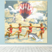Waterskiing Girls Hot Air-ballon Dolphin Collage Canvas Afdruk (Insitu (Houten vloer))