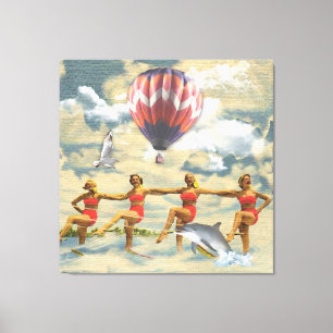 Waterskiing Girls Hot Air-ballon Dolphin Collage Canvas Afdruk