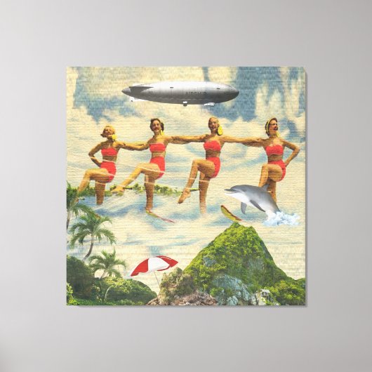 Waterskiing Girls Tropische dolfijnencollage Canvas Afdruk (Voorkant)