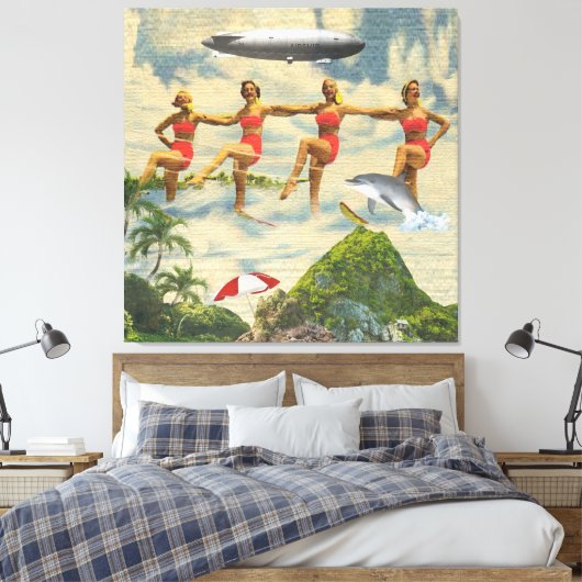 Waterskiing Girls Tropische dolfijnencollage Canvas Afdruk (Insitu (Slaapkamer))