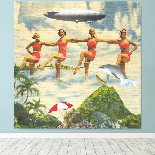 Waterskiing Girls Tropische dolfijnencollage Canvas Afdruk (Insitu (Houten vloer))
