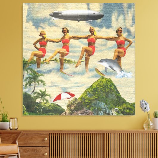 Waterskiing Girls Tropische dolfijnencollage Canvas Afdruk (Insitu (Woonkamer))
