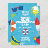 Waterslide Afstuderen Bash / Pool Party Invitation Kaart (Voorkant / Achterkant)
