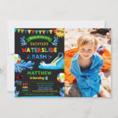 Waterslide Bash Zomer Jongen Verjaardagsfeestfoto Kaart (Voorkant)