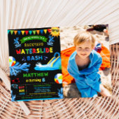 Waterslide Bash Zomer Jongen Verjaardagsfeestfoto Kaart