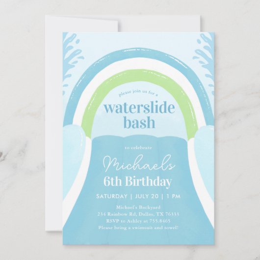 Waterslide Bash Zomerverjaardag Kaart (Voorkant)