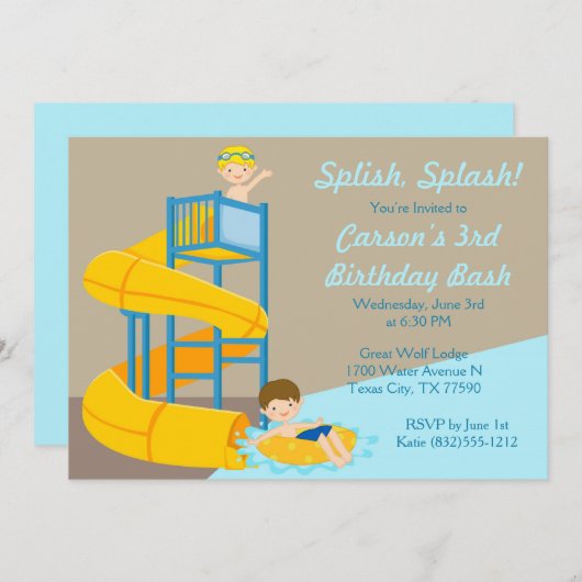 Waterslide Birthday - Boys Water Park Pool Party Kaart (Voorkant / Achterkant)