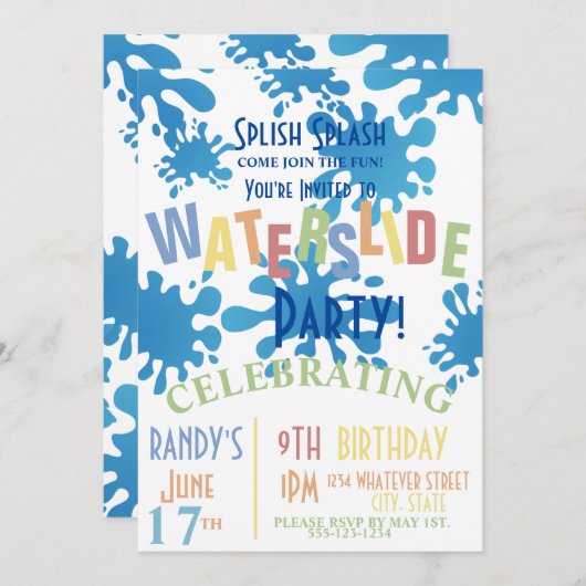 Waterslide Birthday Custom Kaart (Voorkant / Achterkant)
