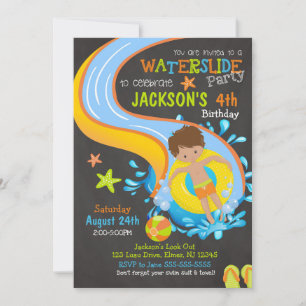 Waterslide Birthday Invitation / Pool Party / Boy Kaart
