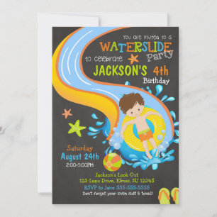 Waterslide Birthday Invitation / Pool Party / Boy Kaart