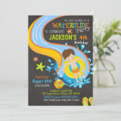 Waterslide Birthday Invitation / Pool Party / Boy Kaart (Staand voorkant)