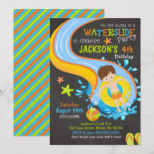 Waterslide Birthday Invitation / Pool Party / Boy Kaart (Voorkant / Achterkant)