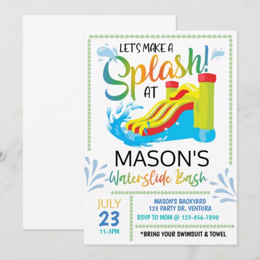 Waterslide Birthday, Laten we een Splash maken Kaart (Voorkant / Achterkant)