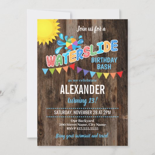 Waterslide Birthday Party Kaart (Voorkant)