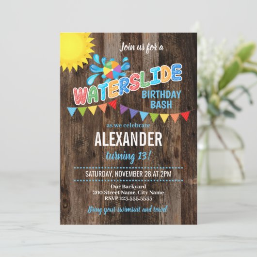 Waterslide Birthday Party Kaart (Staand voorkant)