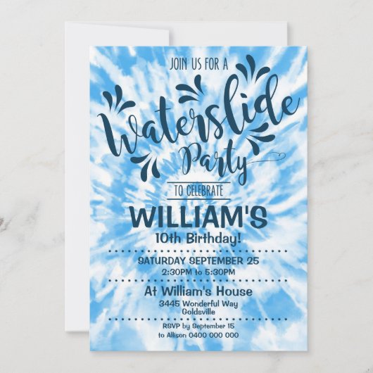 Waterslide Party Invitation Blue Tie Dye Kaart (Voorkant)