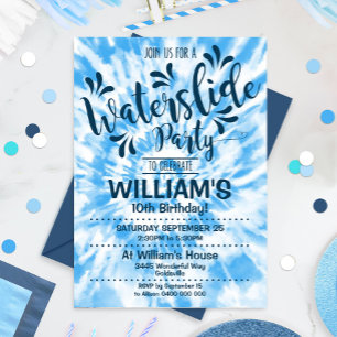 Waterslide Party Invitation Blue Tie Dye Kaart