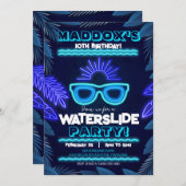 Waterslide Party Uitnodiging Neon Boy Zomer (Voorkant / Achterkant)