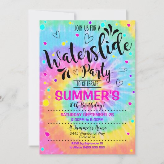 Waterslide Party uitnodigingstijd kleurstof waterd Kaart (Voorkant)