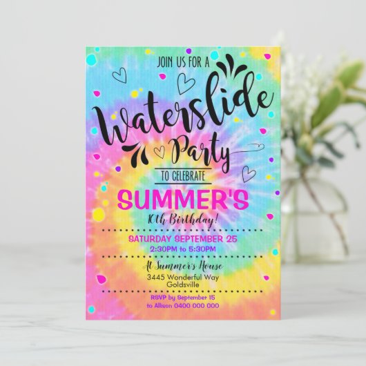 Waterslide Party uitnodigingstijd kleurstof waterd Kaart (Staand voorkant)