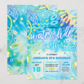 Waterslide plash Pad Birthday Party Tie Dye Glow Kaart (Voorkant / Achterkant)