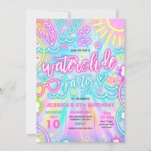 Waterslide plash Pad Birthday Party Tie Dye Glow Kaart (Voorkant)