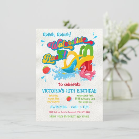 Waterslide Pool Party BIrthday Bash Kaart (Staand voorkant)