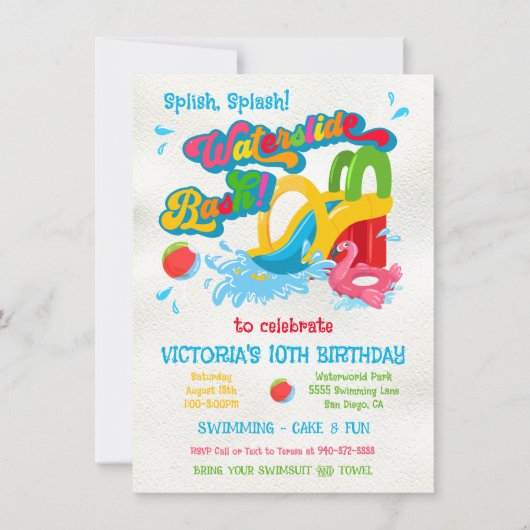 Waterslide Pool Party BIrthday Bash Kaart (Voorkant)
