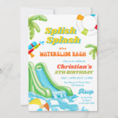 Waterslide Pool Party Verjaardag Jongen Uitnodigin Kaart (Voorkant)