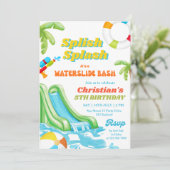 Waterslide Pool Party Verjaardag Jongen Uitnodigin Kaart (Staand voorkant)