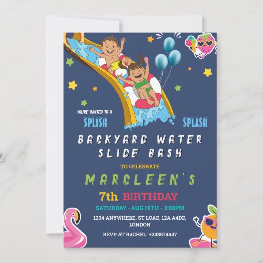 Waterslide Verjaardag Jongen of Meisje Splash Part Kaart (Voorkant)