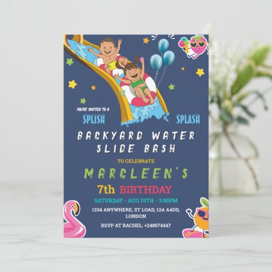 Waterslide Verjaardag Jongen of Meisje Splash Part Kaart (Staand voorkant)
