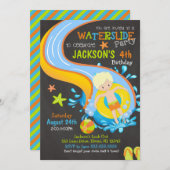 Waterslide Verjaardag Uitnodiging / Zwembadfeest / (Voorkant / Achterkant)