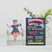 Waterslide verjaardag zomer roze krijtbord foto kaart (Staand voorkant)