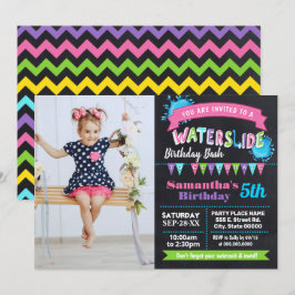 Waterslide verjaardag zomer roze krijtbord foto kaart