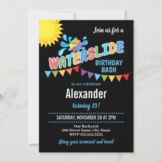 Waterslide verjaardagsfeestje Uitnodiging (Voorkant)