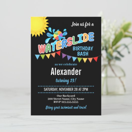Waterslide verjaardagsfeestje Uitnodiging (Staand voorkant)