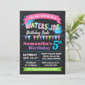 Waterslide verjaardagsfeestje zomerfeest krijtbord kaart (Staand voorkant)