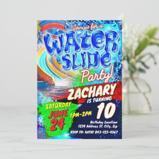 Waterslide verjaardagsuitnodiging kaart (Staand voorkant)